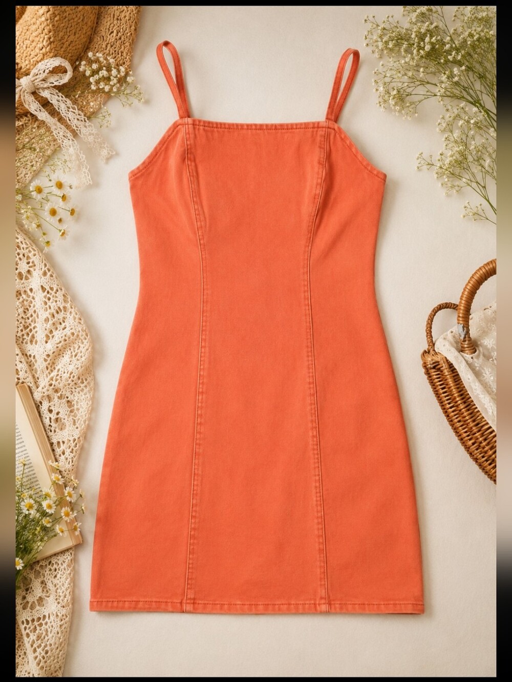 MINKPINK Bright Burnt Orange Mini Denim Dress 100% Cotton